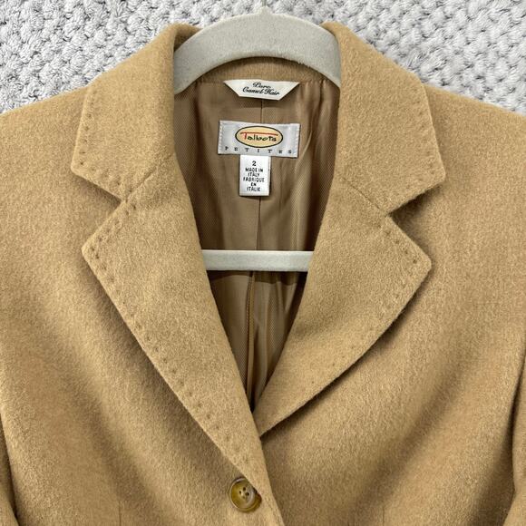 VTG Talbots Coat Women 2P Tan Camel Hair Jacket Blazer Lined Shoulder Pad Pocket - Picture 3 of 13